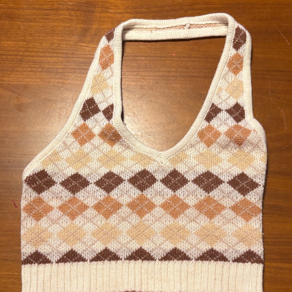 Argyle Knit Halter Top